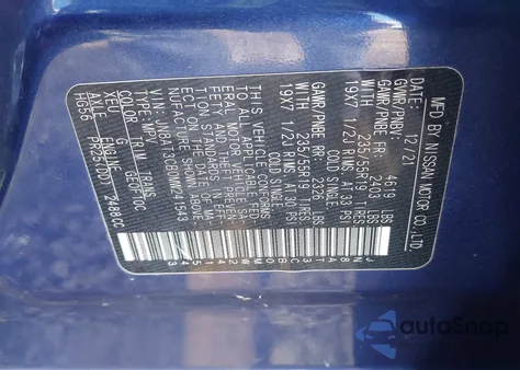 2021 Nissan Rogue Sl Intelligent Awd z USA, uszkodzony, nr VIN JN8AT3CB0MW241543